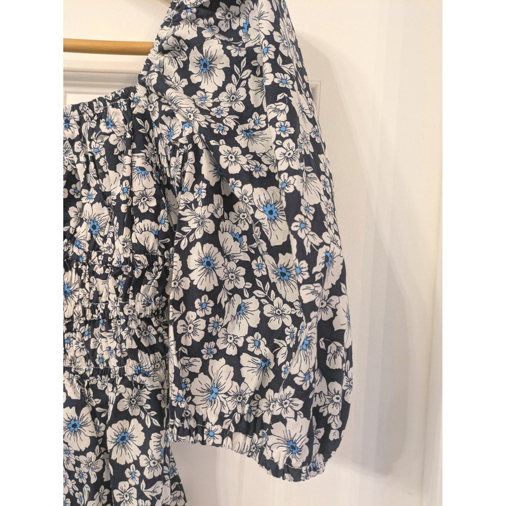 Altar'd State Corlissa‎ Floral Smocked Puff Sleeve Mini Dress Blue White XS - Picture 5 of 7